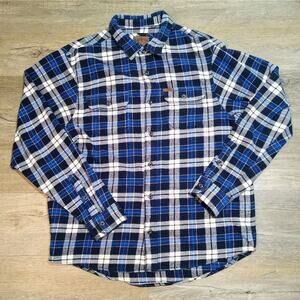 Orvis Mens Blue Heavy Weight Heavy Duty Cotton Flannel Size L Long Sleeve